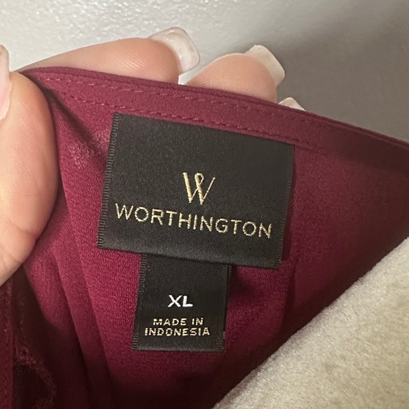 Worthington Burgundy V-Neck Ruffle Sleeve Blouse - Picture 2 of 5